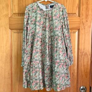 Girls size 10 Polo Ralph Lauren green floral tiered flowy long sleeved dress